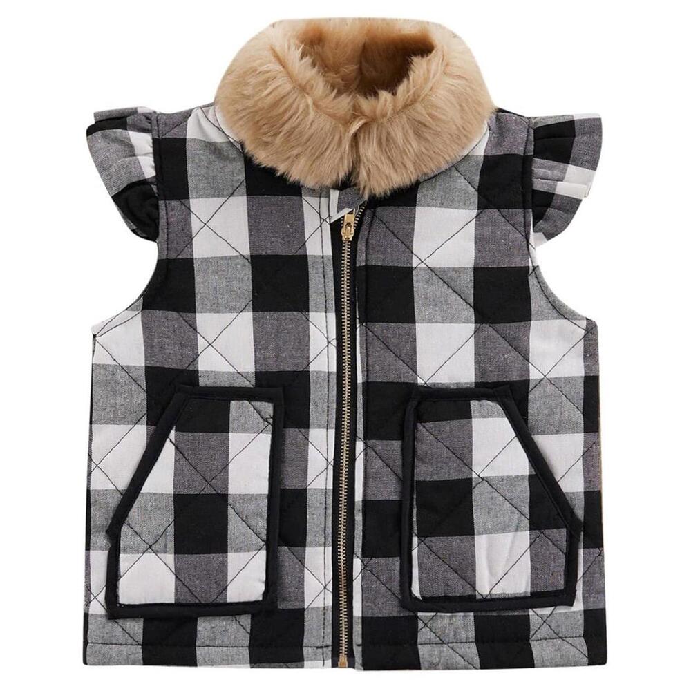 *NIB/NWT* toddler baby buffalo plaid vest with faux fur collar (2-3T)
